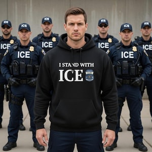 Polizei – Ich stehe an der Seite von ICE, Winter-Hoodie aus Baumwolle, Amerikanischer Stolz