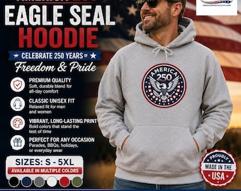 Patriotic Hoodie with Eagle Design, USA Sweatshirt Featuring Kangaroo Pocket
