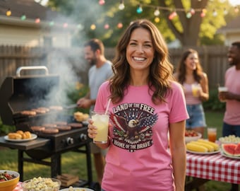 Land of the Free Ladies cotton shirt | Patriotic Apparel American flag Women's Tee