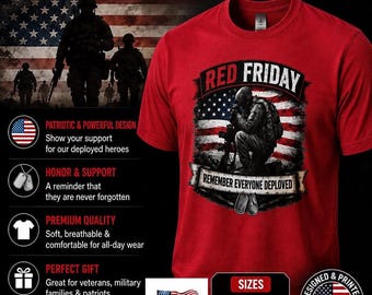 Patriotic Cotton Military Tee, Red Friday T-Shirt with American Flag Design