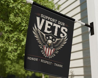 Support Our Veterans Outdoor Banner | Eagle Shield Porch Flag Garden Decor | Military Yard Sign