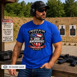 Camiseta de algodón con la Segunda Enmienda, estampado de escudo de armas con la bandera estadounidense / Ropa patriótica