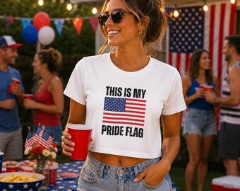 American Pride Crop Top for Women This Is My Pride Flag, Stars and Stripes Cotton Tee