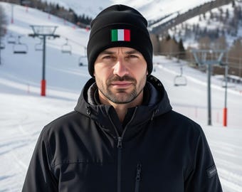 Italian Flag Embroidered Hat, Winter Knit Beanie Italy Pride Stylish