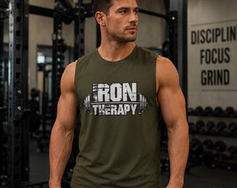 Iron Therapy Cotton Tank Top |  Fitness Apparel Weightlifting Barbell Workout Shirt