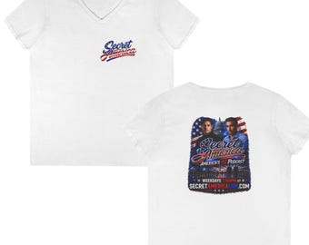 Secret American Logo Podcast Ladies T-Shirt | Americana flag hosts graphic Tee