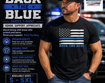Thin Blue Line Tee, Back the T-Shirt with American Flag Design
