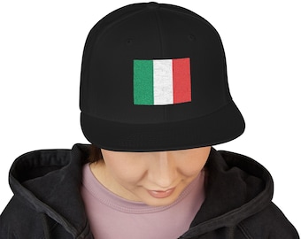 Italian Flag Embroidered Snapback Cap, Adjustable Cotton and Polyester Black Hat,