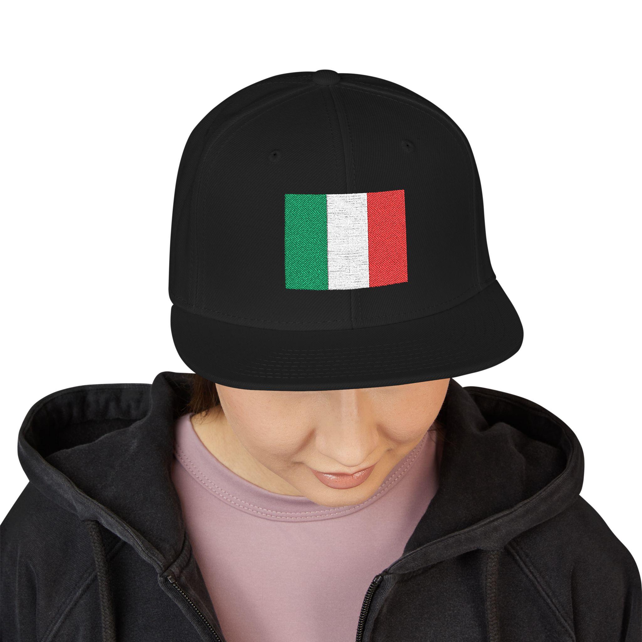 イタリア国旗刺繍入りスナップバックキャップ、調節可能なコットン 
