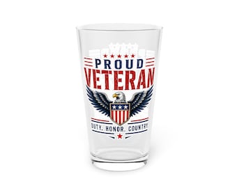 Proud Veteran Stars and Stripes Navy Ship Pint Glass | American Flag, Military Tribute