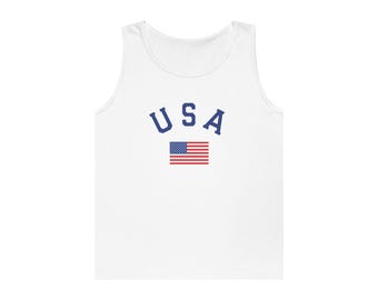 Camiseta sin mangas de algodón con la bandera estadounidense / Ropa patriótica con estrellas y rayas