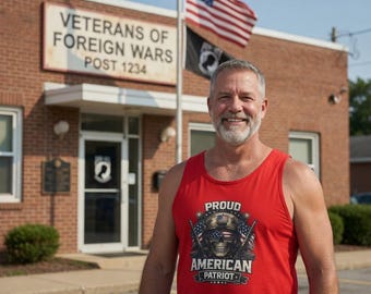 Proud American Patriot Cotton Tank Top | Military Helmet with USA Flag Shirt