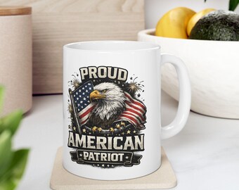 Proud American Patriot Bald Eagle Ceramic Mug | USA Flag, Patriotic Coffee Cup