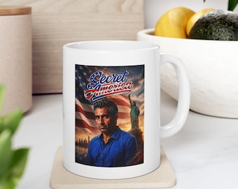 Secret America Jay Gatling US Flag and Statue of Liberty Illustration Mug | Patriotic Coffee Cup, 11oz 15oz