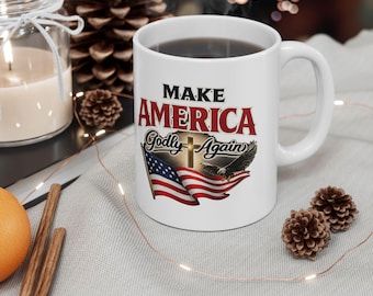 Make America Godly Again Mug | Patriotic Bald Eagle USA Flag