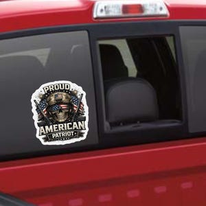 Stolzer amerikanischer Patriot LKW-Aufkleber Auto-Abziehbild | USA Flagge Skull, Militär Helm Matte Decor