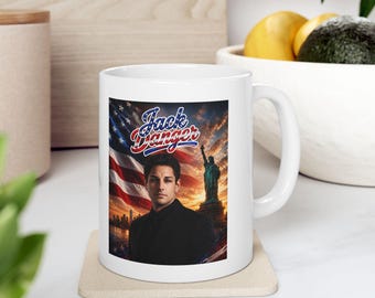 Jack Danger Skyline Flag Coffee Mug | Statue of Liberty and American Flag Ceramic Cup
