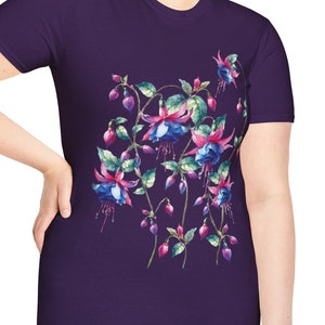 Floral T-shirt, Fuchia flower T-shirt,  watercolor, Unisex Softstyle T-Shirt, gift t-shirt.