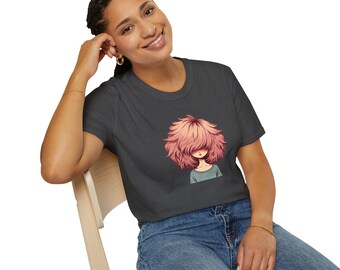 Cartoon girl portrait T-shirt, gift t-shirt, Unisex Softstyle T-Shirt.