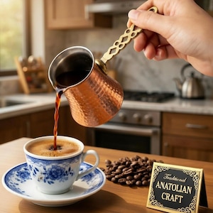 Handmade Copper Coffee Pot, Ottoman Style Cezve, Traditional Turkish Ibrik (10 Oz)