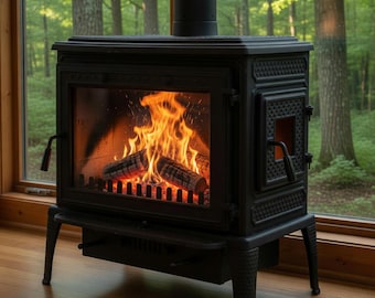 Estufa de leña de hierro fundido con cristal lateral – Elegante estufa de leña independiente