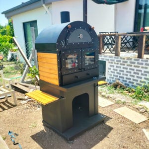 Outdoor Wood-Fired Pizza Oven with Thermometer – Garden Patio Cooker – Handmade Steel & Wood Fire Oven