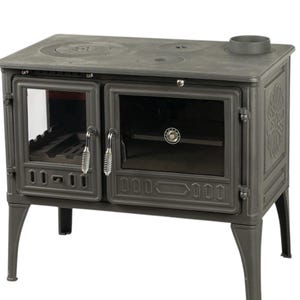 Dorello Cast Iron Wood Burning Stove with Oven and Cooktop – Glass Door & Built-in Thermometer