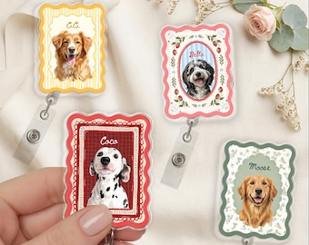 Personalized Dog Badge Reel, Custom Pet Watercolor Photo Badge Reel, Nurse Badge Reel, Dog Mom Gift