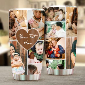 Custom Photo Collage Tumbler, Personalized Picture Family Gift Birthday Anniversary Wedding Engaged For Mom Dad Grandparents, Special Memory