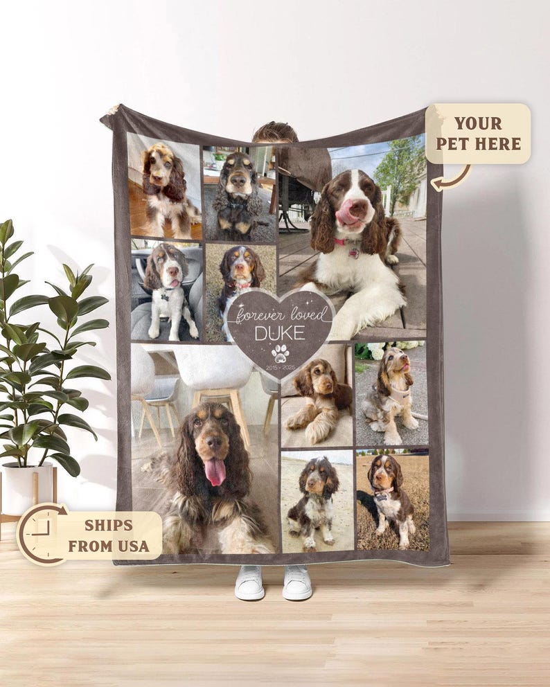 Custom Pet Memorial Blanket Using Pet Photos with Text, Personalized Pet Remembrance Blanket Gift, Dog Memorial Blanket, Pet Memorial Gift image 1