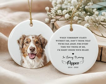 Custom Pet Photo Ornament, Personalized Dog Watercolor Ornament, Pet Sympathy Gift, Pet Memorial Gift