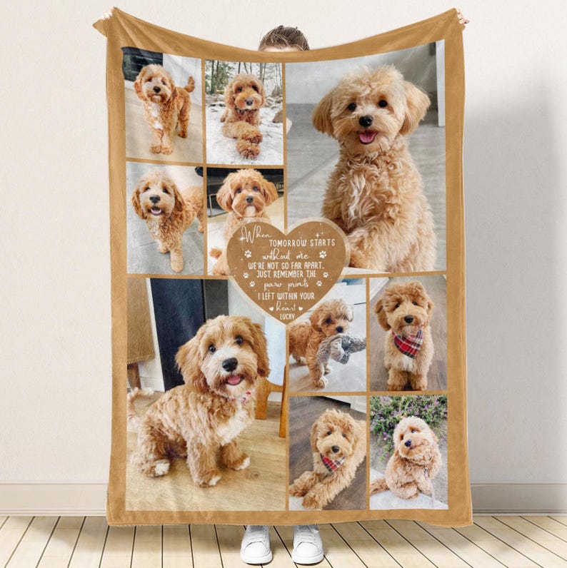 Custom Pet Memorial Blanket Using Pet Photos with Text, Personalized Pet Remembrance Blanket Gift, Dog Memorial Blanket, Pet Memorial Gift image 2