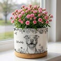 Personalized Pet Memorial Planter, Toile De Jouy Pet Photo Planter, Dog Loss Remembrance Gift, Pet Loss Gift product logo