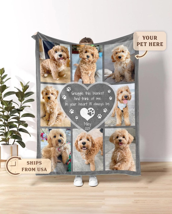 Custom Dog Photo Memorial Blanket, Personalized Dog Cat Blanket Collage, Custom Pet Passing Gift For Owners, Pet Memorial Gifts