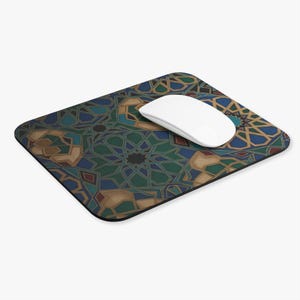 Marokkaanse geometrische tegelmuismat | Blauwgroene bureaumat met patroon
