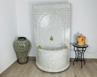 Handmade Luxury White Mosaic Water Fountain: Exquisite Garden Decor by Craftsmen