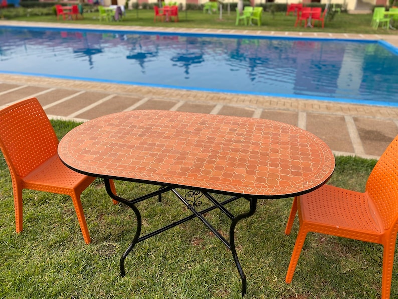 Orange Oval Table Dining or Coffee Mosaic Large Table 100 Handcrafted