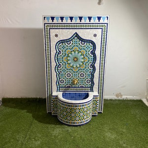 Big Moroccan Mosaic fountain , Authentic Handcrafted water fountain , Gorgeous Moroccan patio and garden decor Multicolour fountain f