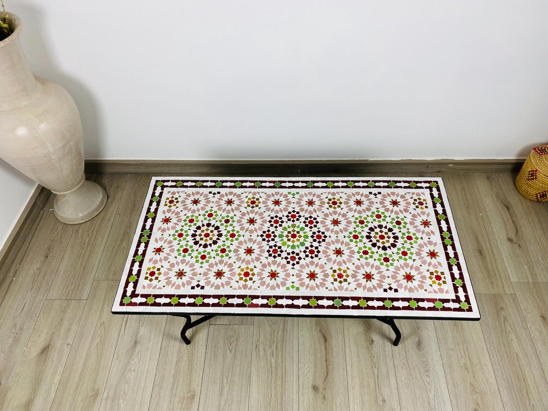 Unique Rectangular Pink and Red Table Artisan Mosaic Table With Sturdy ...