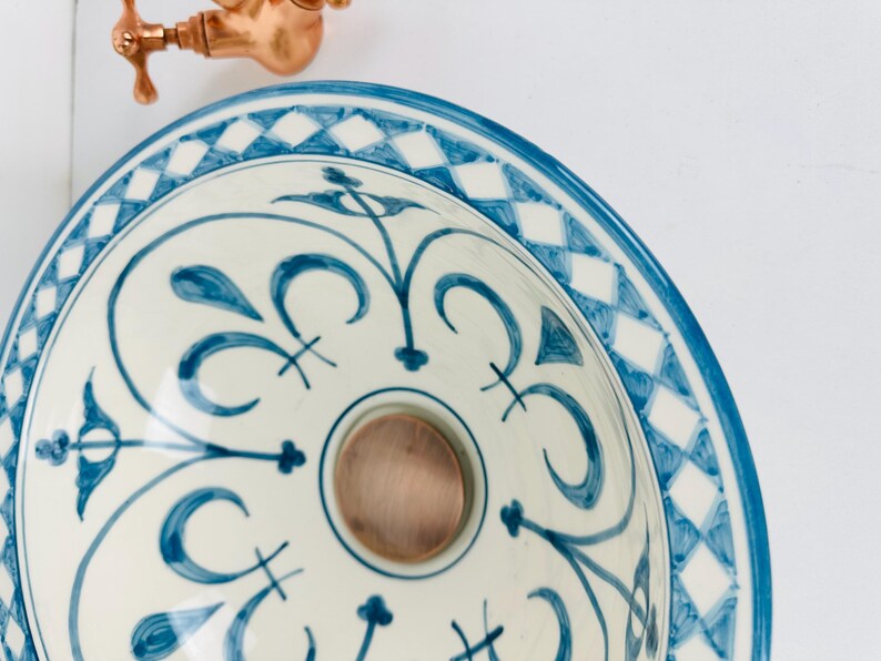 Curious Blue Vanity Sink, Handmade Lavatory Ceramic Basin Round