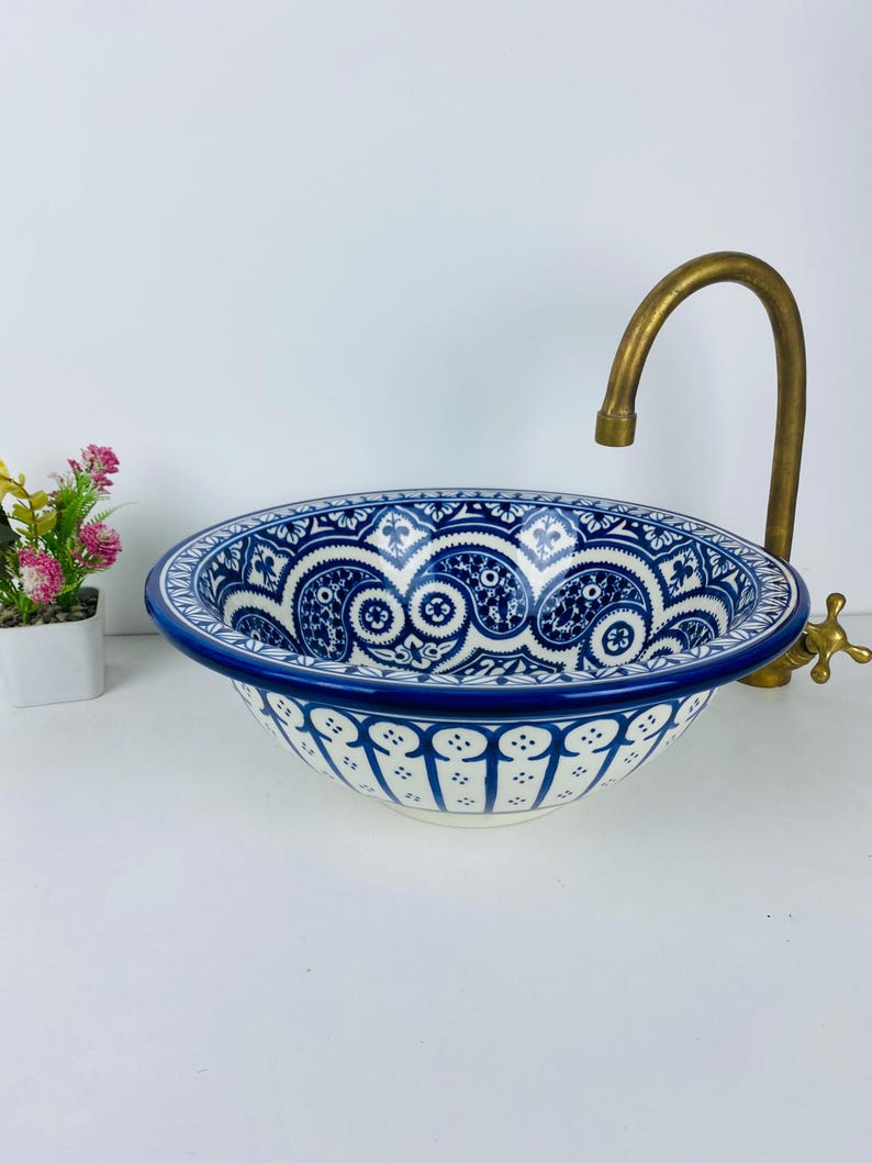 Raw Ceramic Blue Sink, Vanity Bathroom Basin Bowl 100 Handcrafted