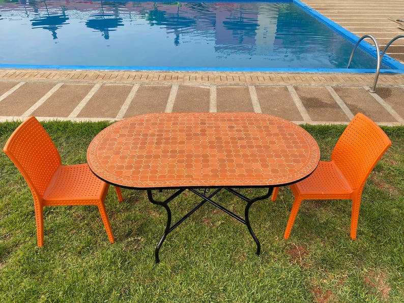 Orange Oval Table Dining or Coffee Mosaic Large Table 100 Handcrafted