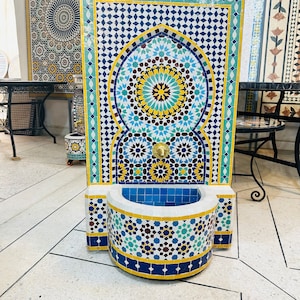 Big Moroccan Mosaic fountain , Authentic Handcrafted water fountain , Gorgeous Moroccan patio and garden decor Multicolour fountain f