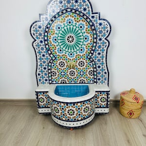 Garden Moroccan fountain mosaic , Moroccan Tile Fountain , Moroccan Mosaic Fountain , Wall mosaic fountain .