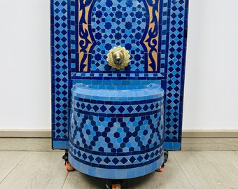 Handmade Luxury Mosaic Blue Water Fountain: Exquisite Garden Decor by Craftsmen