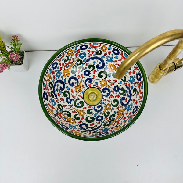Lavabo marocain en céramique - Lavabos de salle de bain et de vanité - Lavabo fait et peint à la main - De superbes accessoires de salle de bain - Plusieurs couleurs et tailles sur mesure