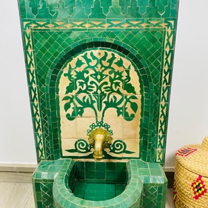 Personalized Mosaic Tile Fountain Moorish Tile Fountain Artwork Brass plated Fountain Fountain for Outdoor Indoor image 3