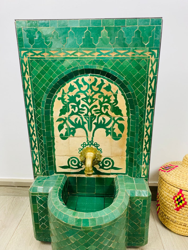 Personalized Mosaic Tile Fountain Moorish Tile Fountain Artwork Brass plated Fountain Fountain for Outdoor Indoor image 3