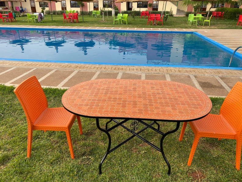 Orange Oval Table Dining or Coffee Mosaic Large Table 100 Handcrafted