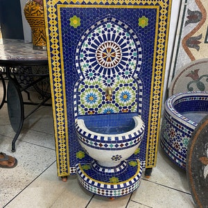 Moroccan Handmade Zellige Fountain , Wall Water Fountain , Moroccan Mosaic Fountain , Garden and Indoor Outdoor Decor. Flying Sink